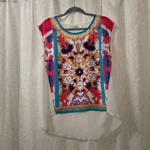 Sheer top white with abstract, print size medium